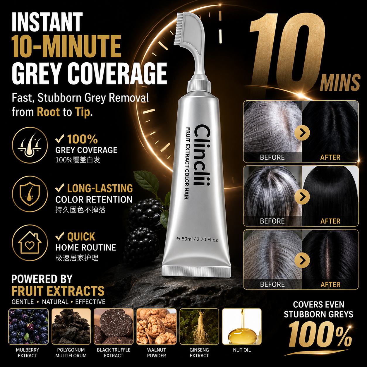 ✨Clinclii®  Hair Dye Cream, Covers Gray & Nourishes