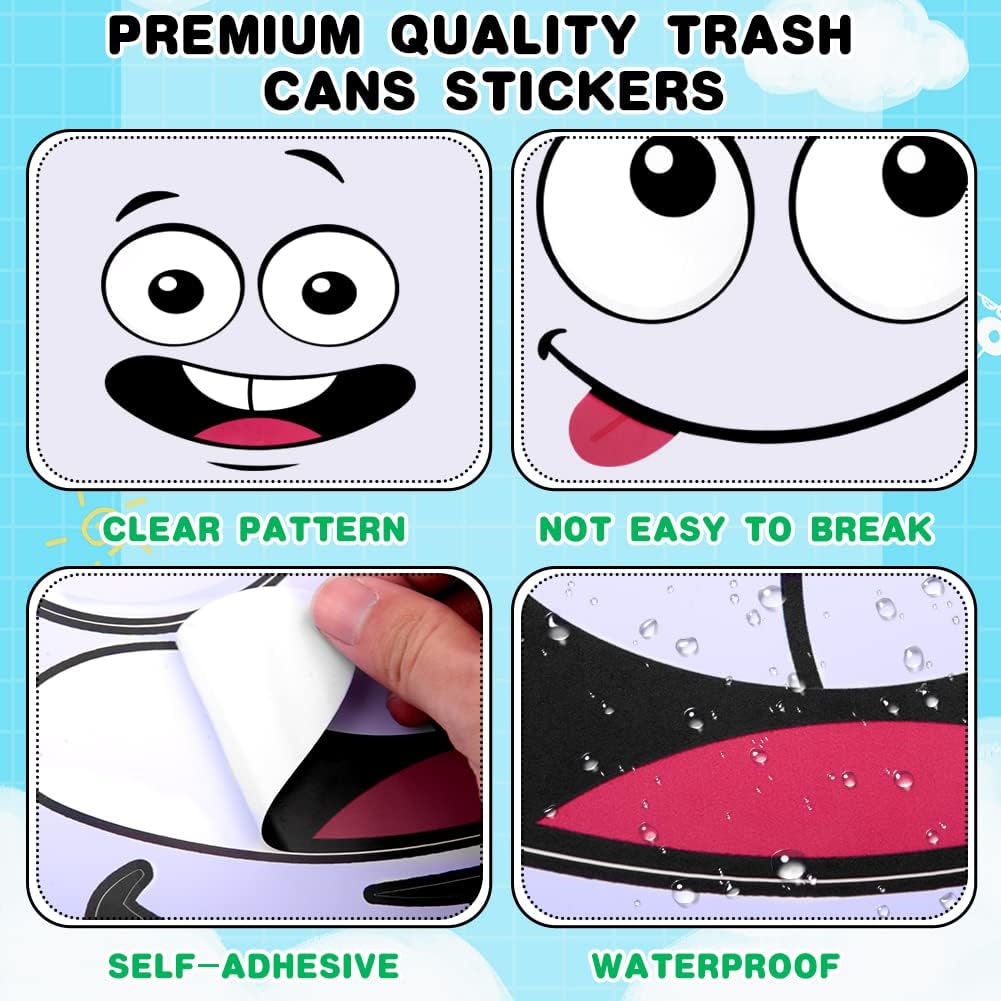 🌱 Eco-Friendly Trash Can Face Sticker Set