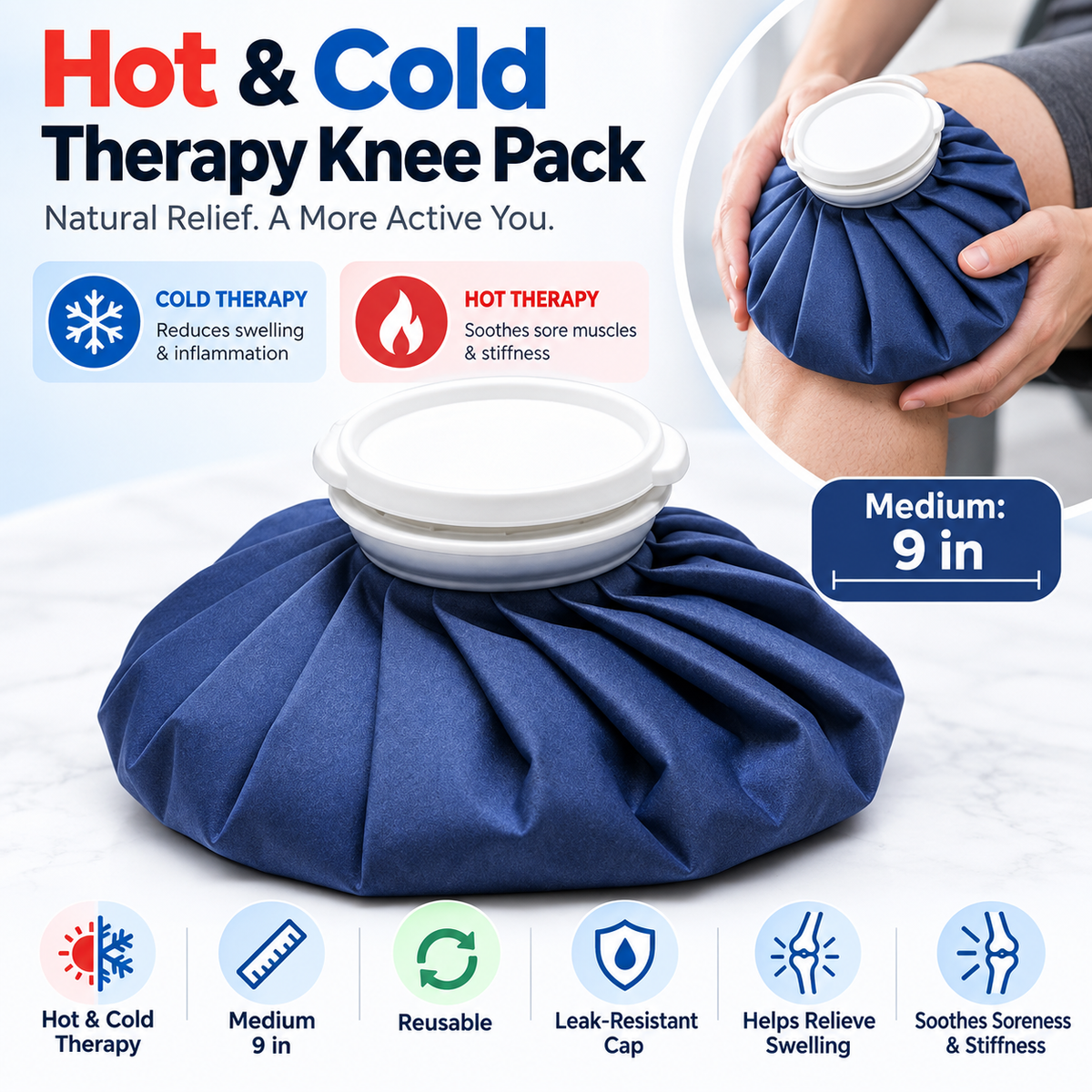 Hot and cold compresses on the knee pad